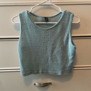 Teal waffle knit crop tank top
